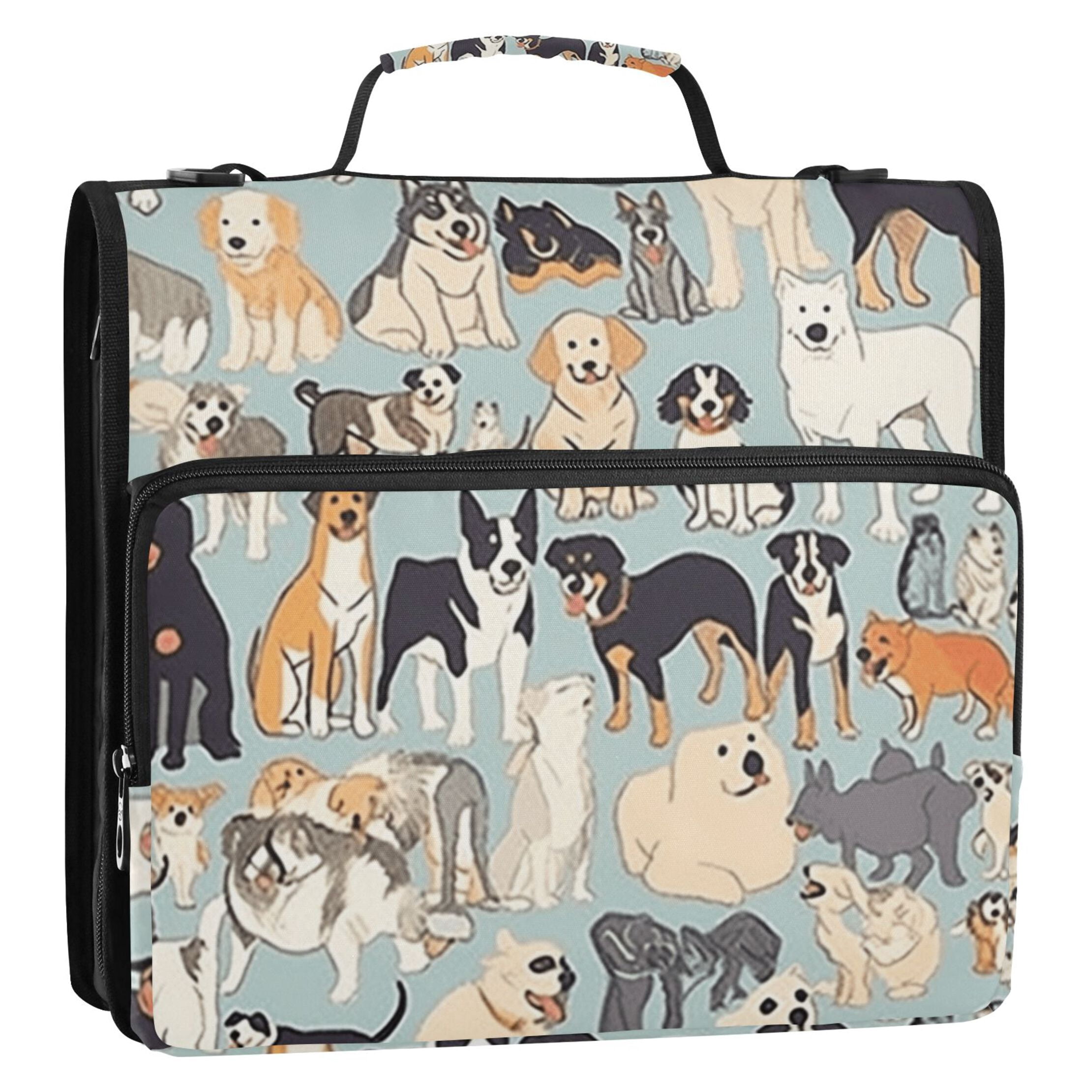 3 Ring Zipper Binder with Shoulder Strap Waterproof Trapper Keeper 2 Inch D-Ring 500 Sheets Capacity All Kinds Of Dogs