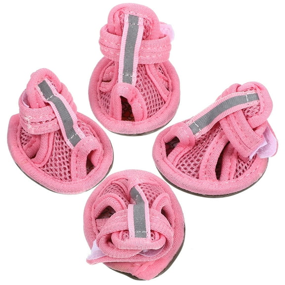 WSTEER 4pcs Summer Breathable Pets Dog Boots Mesh Sandals Dog Shoes Anti-slip Sneakers Pet Supplies (Pink) - Size 3