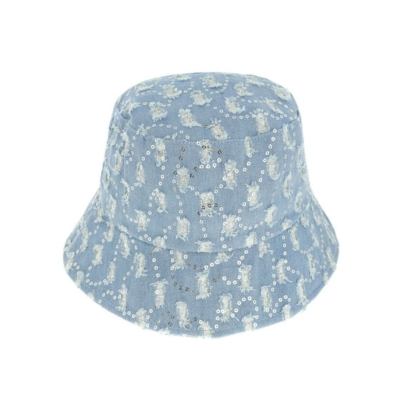 Top Headwear Fashion Glitter Sequin Sparkle Bucket Hat - Denim
