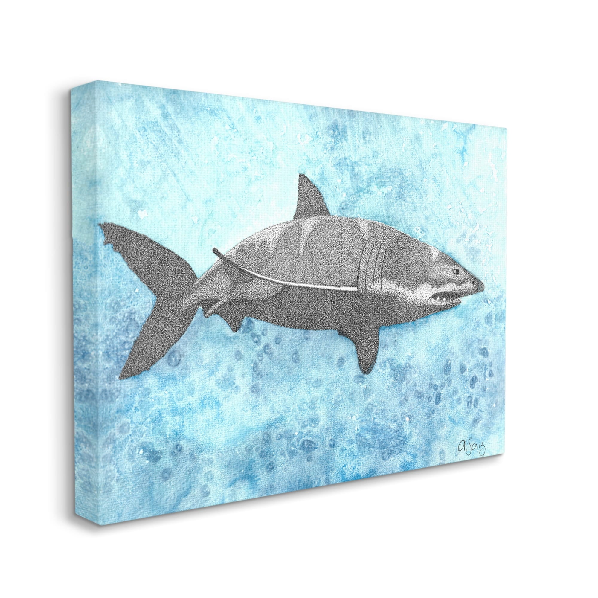 Stupell Industries Great White Shark Aqua Blue Ocean Water Splash Canvas Wall Art, 40 x 30, Design by Ale Saiz Studio