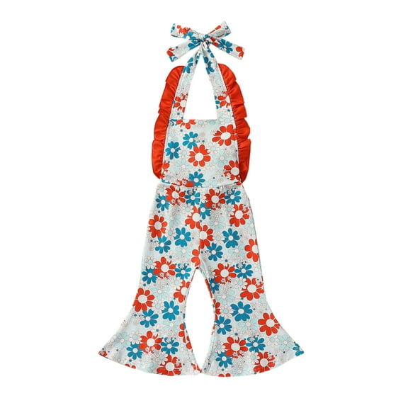 Bagilaanoe Newborn Baby Girl Jumpsuit Sleeveless Floral Print Romper Backless Overalls 6M 12M 18M 24M Infant Long Flared Pants Summer Outfits