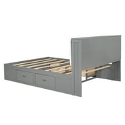 Euroco Wood Queen Platform Bed with Storage Headboard, Drawer and Shoe Cabinet for Living Room, Gray