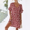 thumbnail image 4 of fheaev Summer Dresses For Women 2024 Casual V-Neck Ruffle Short Sleeve Sweet A-Line Tiered Flowy Mini Beach Dress With Pockets, 4 of 8