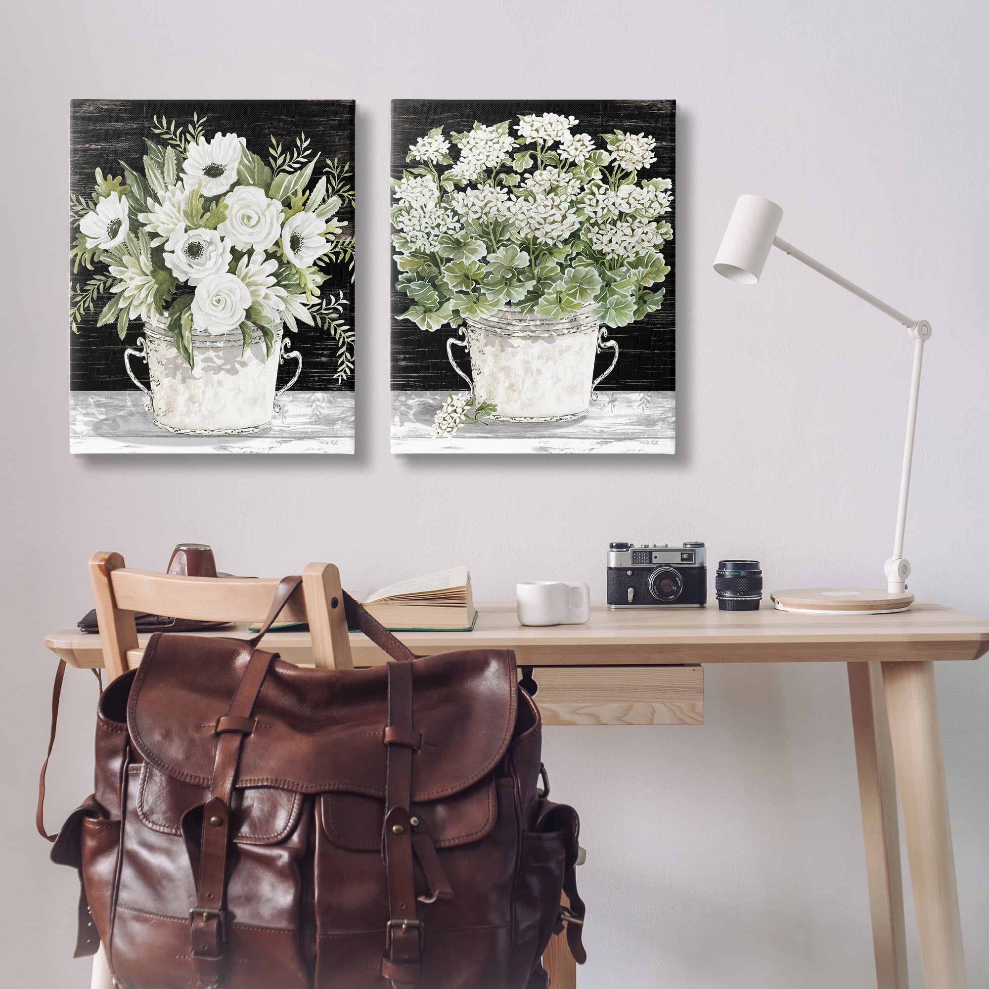 Stupell Industries Country Tins of Flowers Floral & Botanical Painting Wrapped Canvas Art Print Wall Art, 24 x 30, Set of 2