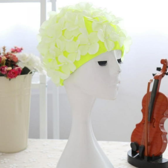 Women 3D Petals Swimming Caps Fashional Long Hairs Ear Protection Large and Multi Colors Swim Cap