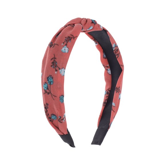 Unique Bargains 1 Pc Grace Floral Pattern Wide Cross Knot Headbands for Women Red