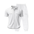 thumbnail image 4 of Yaoyar Two Piece Sets Mens 2026 Short Sleeve Button Down Shirt Cargo Pants Outfit Utility Pockets Solid Casual Comfort Suit, 4 of 4