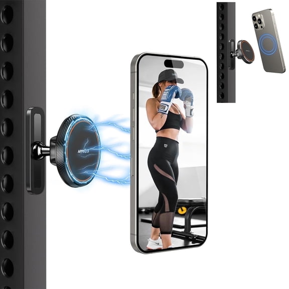A2C Magnetic Phone Holder for Gym, Alloy Ball Joint, for MagSafe iPhone 12-17, Black