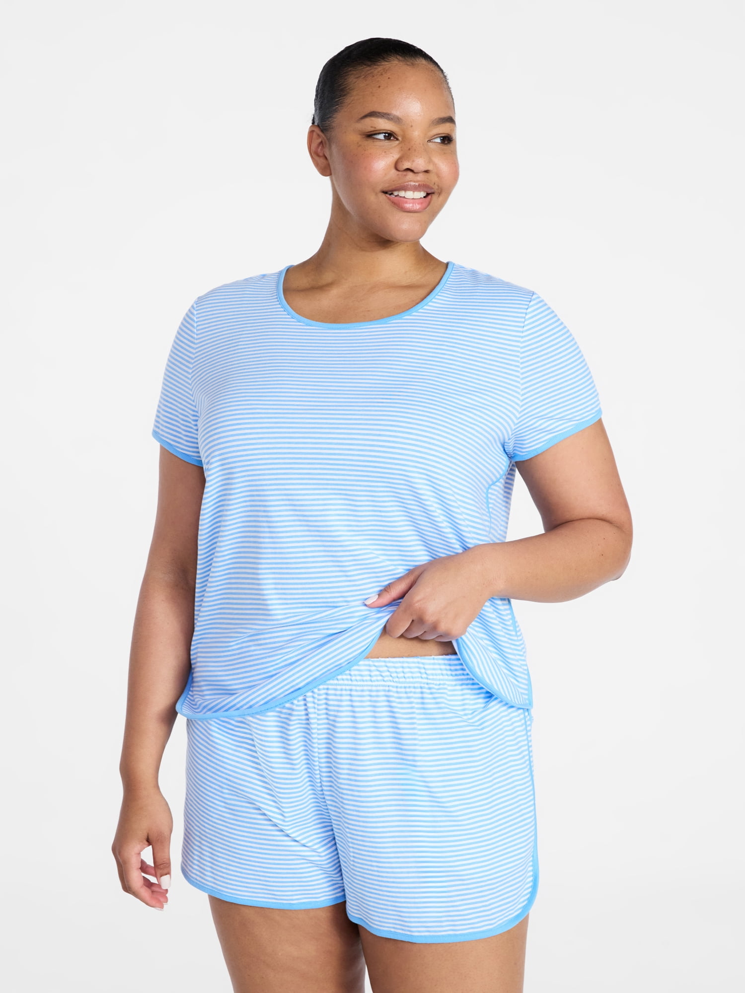 Joyspun Women's Lightweight Short Sleeve Sleep Tee and Shorts Set, 2-Piece, Sizes XS-3X