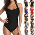 thumbnail image 3 of Womens 1 Piece Swimsuits Tummy Control Halter Bathing Suit Vintage Ruched Swimwear, 3 of 3