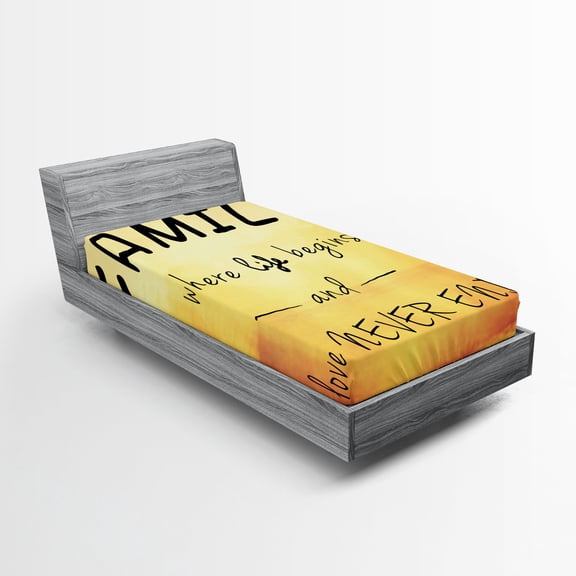 Ambesonne Yellow Fitted Sheet, Message Family, Twin XL Size, Yellow Marigold Black