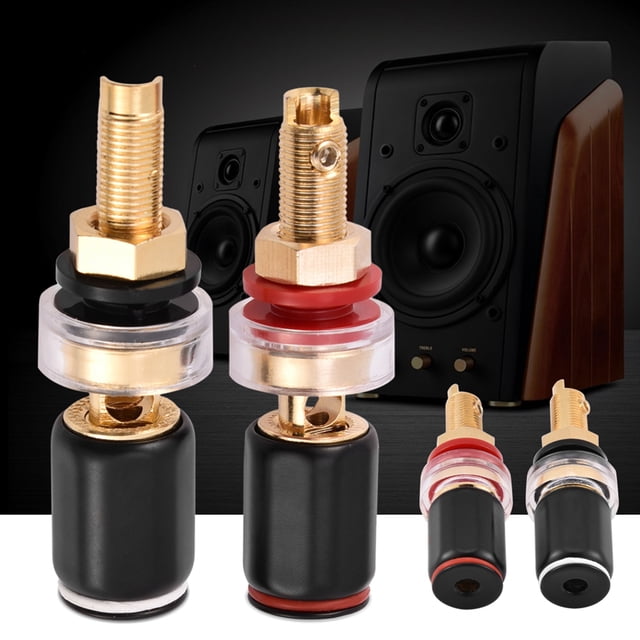 2 Pcs Black Red Free Welding Copper Speaker Terminal for 4mm Banana Plug