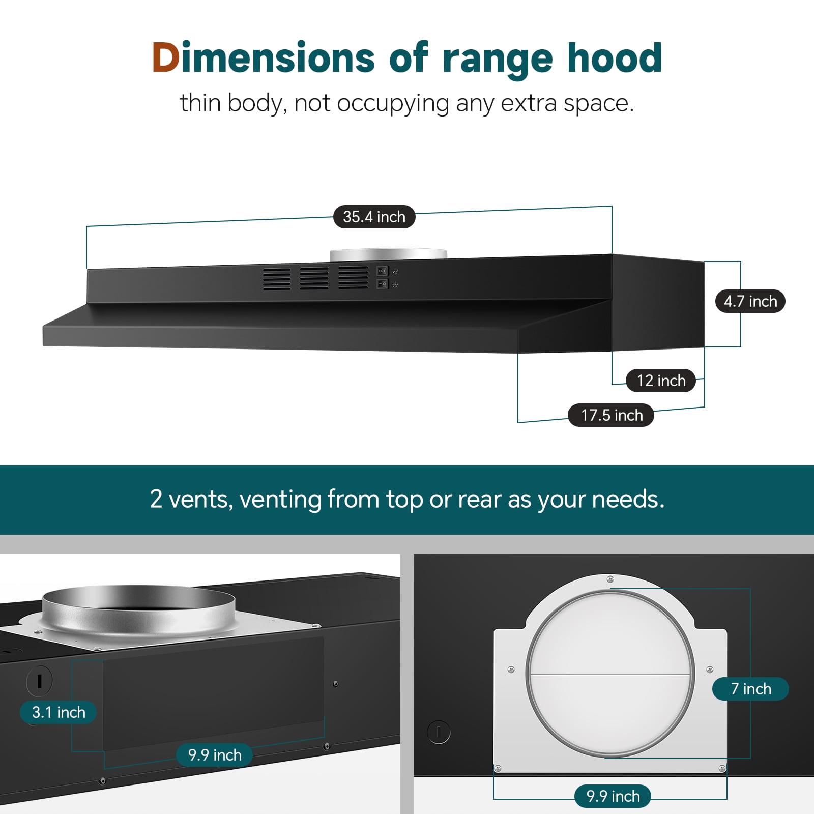 36 inch Under Cabinet Range Hood Stainless Kitchen Exhaust Vent 2 Speed with LED Bulb Filter 120V