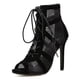 thumbnail image 1 of Zapatos de baile de caña alta para mujer, botas negras de salón, zapatos de salsa y tango, sandalias de tacón alto con recortes de malla para fiesta de moda para niña, verano 2022, 1 of 5