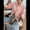 thumbnail image 4 of Camisas de Mujer con Botones, Camisas Formales A Rayas, Mangas Largas, Solapas, Camisas de Oficina, Blusas Rosa XL, 4 of 8