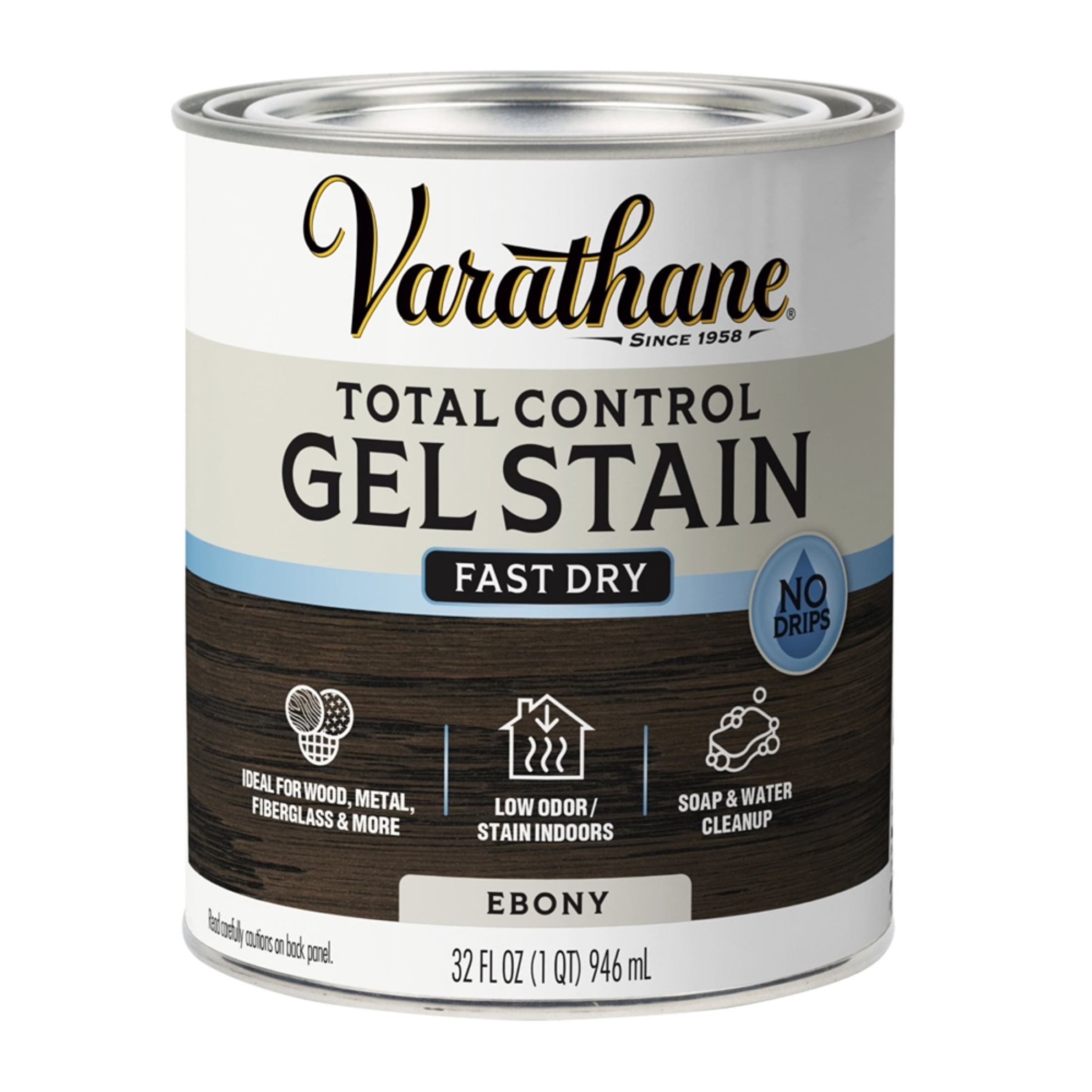 Ebony, Varathane Total Control Gel Stain Water-Based Wood Stain-394750, Quart