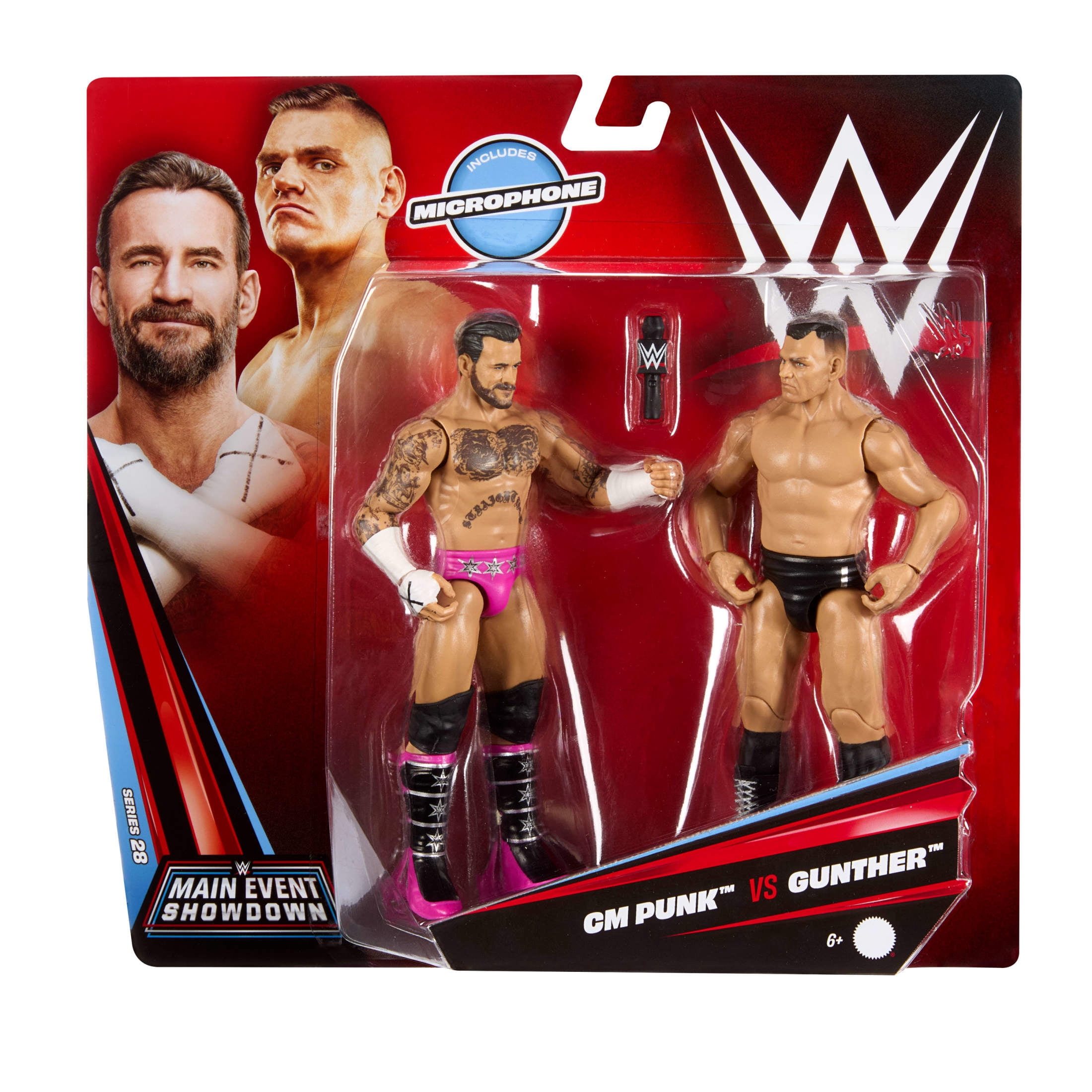 WWE Main Event Showdown CM Punk vs Gunther Action Figures Set, Series #28, 6-inch