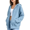 thumbnail image 3 of Edvintorg Oversized Hoodies for Women Long Sleeve Loose Casual Sweatshirt Drawstring Zip up Hooded Top with Pocket Women’S Clothing Light Blue M, 3 of 7