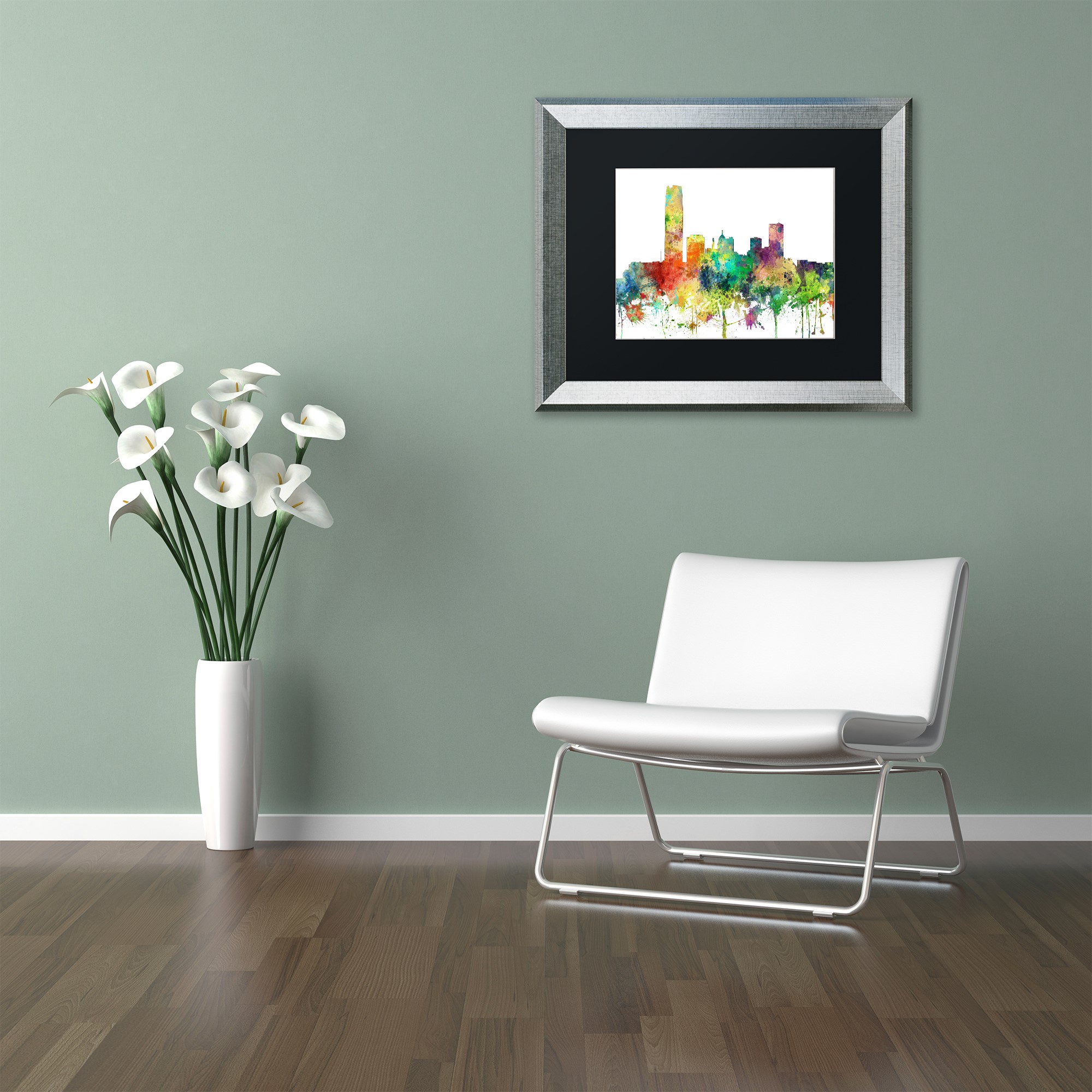 Trademark Fine Art "Oklahoma City Oklahoma Skyline SP" Canvas Art by Marlene Watson, Black Matte, Silver Frame