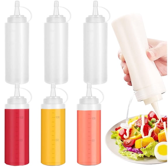 Plastic Squeeze Condiment Bottles,TGY 6 Pack 8oz Condiment Squeeze Bottles,Durable Plastic Squeeze Squirt Bottles with Caps for Ketchup, Sauces, Syrup, Condiments