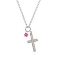 thumbnail image 2 of Delight Jewelry Silvertone Mini Translucent Hot Pink Paw I Set You Apart Engraved Cross Zoey Necklace, 28", 2 of 4