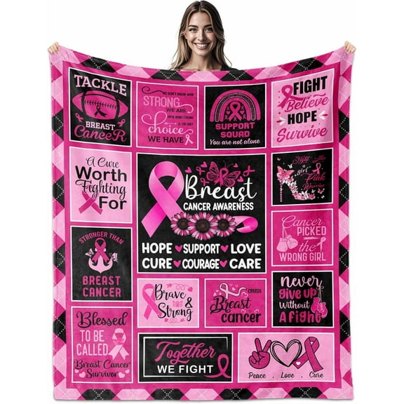 Breast Cancer Gifts for Woman Girl，Breast Cancer Survivor Gifts Ideas for Woman After Surgery, Breast' Cancer' Blanket 60" X 50", Breast' Cancer' Awareness Decorations