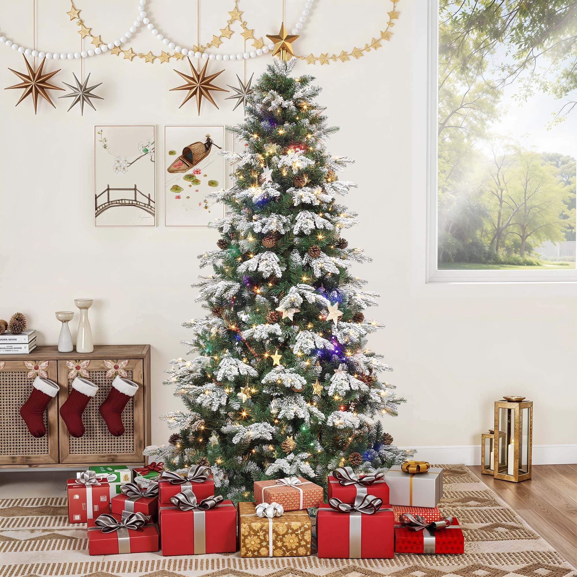 DEXTRUS 6ft Pre-Lit Artificial Christmas Tree with 900 PE & PVC Mixed ...