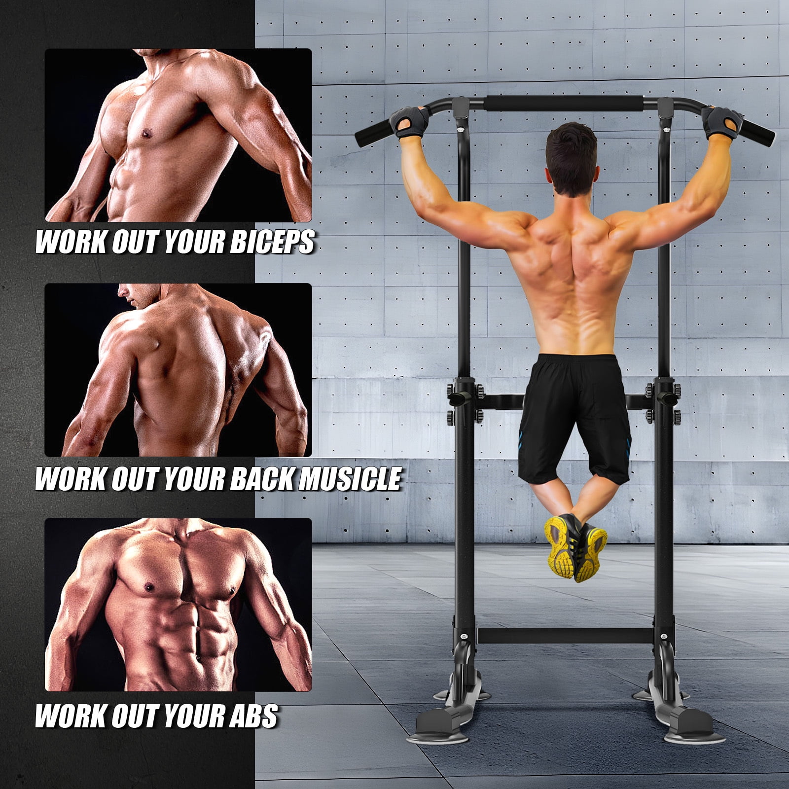 SogesPower Adjustable 83"H Pull up Bar Power Tower Multifunctional Fitness Station for Home