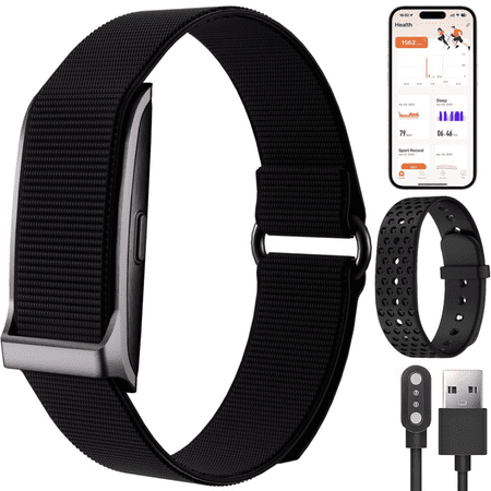 Smart Health Wristband – Fitness Tracker with 120+ Sports Modes, 24/7 Heart Rate & Sleep Monitor, Stress Tracking, Free App – Black (Waterproof, Step Counter, Calorie Burn)