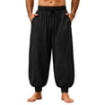 thumbnail image 2 of Mens Harem Pants Casual Elastic Waist Drawstring Baggy Hippie Trousers Linen Boho Yoga Beach Pants L, 2 of 7