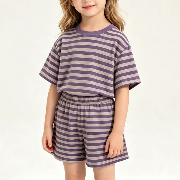 Fatuov Round Neck T-shirt and Shorts Set for Girl Boy Cute Print Comfortable T-shirt Set for Daily Summer 2-Piece Clothes Size 3T