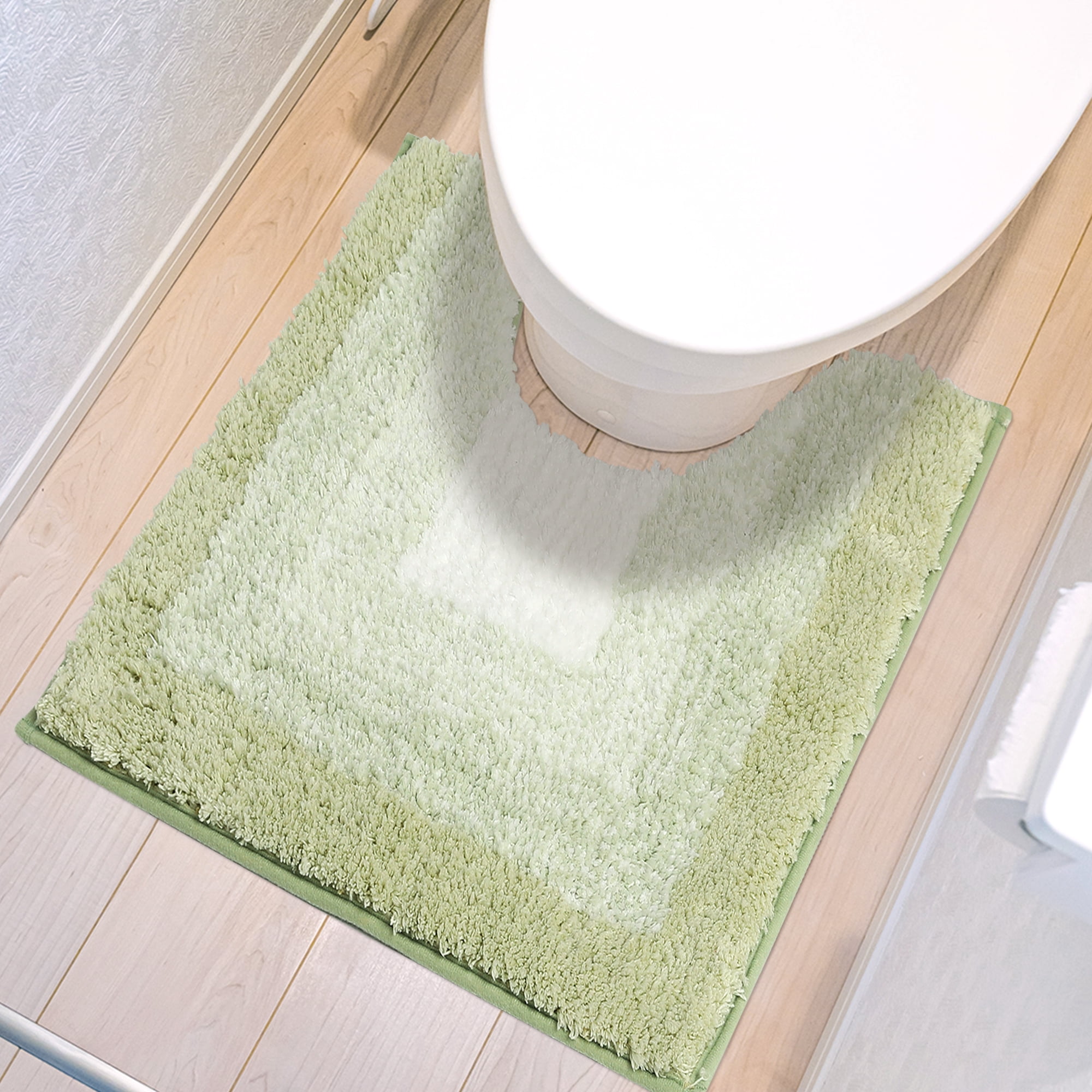 Unique Bargains Absorbent Bath Rug Non-Slip Plush Shaggy Bath Carpet Bath Mats Green Geometry U-Shaped 20" x 20"