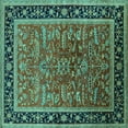 thumbnail image 1 of Ahgly Company Machine Washable Indoor Square Oriental Turquoise Blue Traditional Area Rugs, 5' Square, 1 of 4