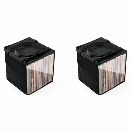 2X Vinyl Record Carrying Storage Case Travel Storage Bag Dustproof Case with Lid Handles for 12 Inch Vinyl Albums 2 x Vinyl Record Storage Case Black & Transparent