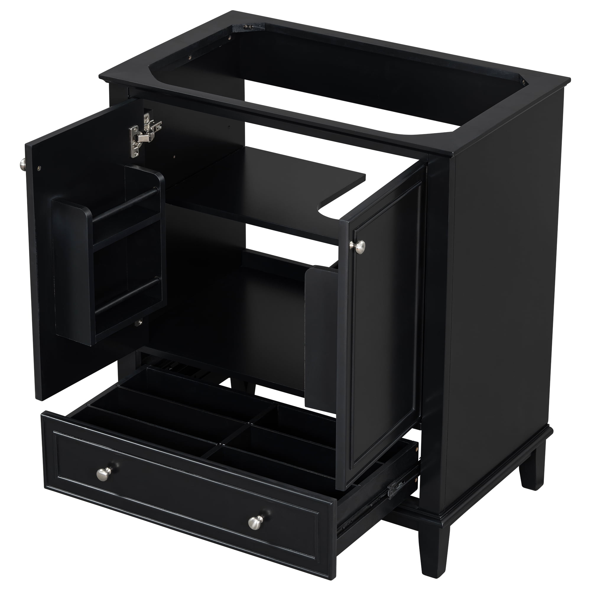 30" Bathroom Vanity without Sink, Base Only, Multi-functional Bathroom Cabinet with Doors and Drawer, Solid Frame and MDF Board, Black