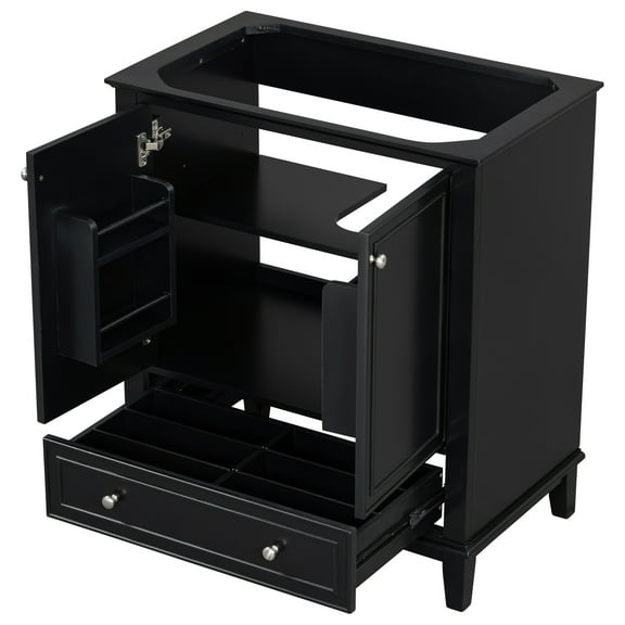 30" Bathroom Vanity without Sink, Base Only, Multi-functional Bathroom Cabinet with Doors and Drawer, Solid Frame and MDF Board, Black