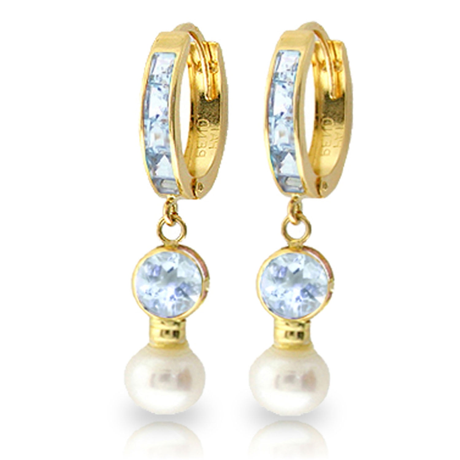 Galaxy Gold GG 14k Yellow Gold Dangle Earrings with Freshwater-cultured Pearl and Aquamarine