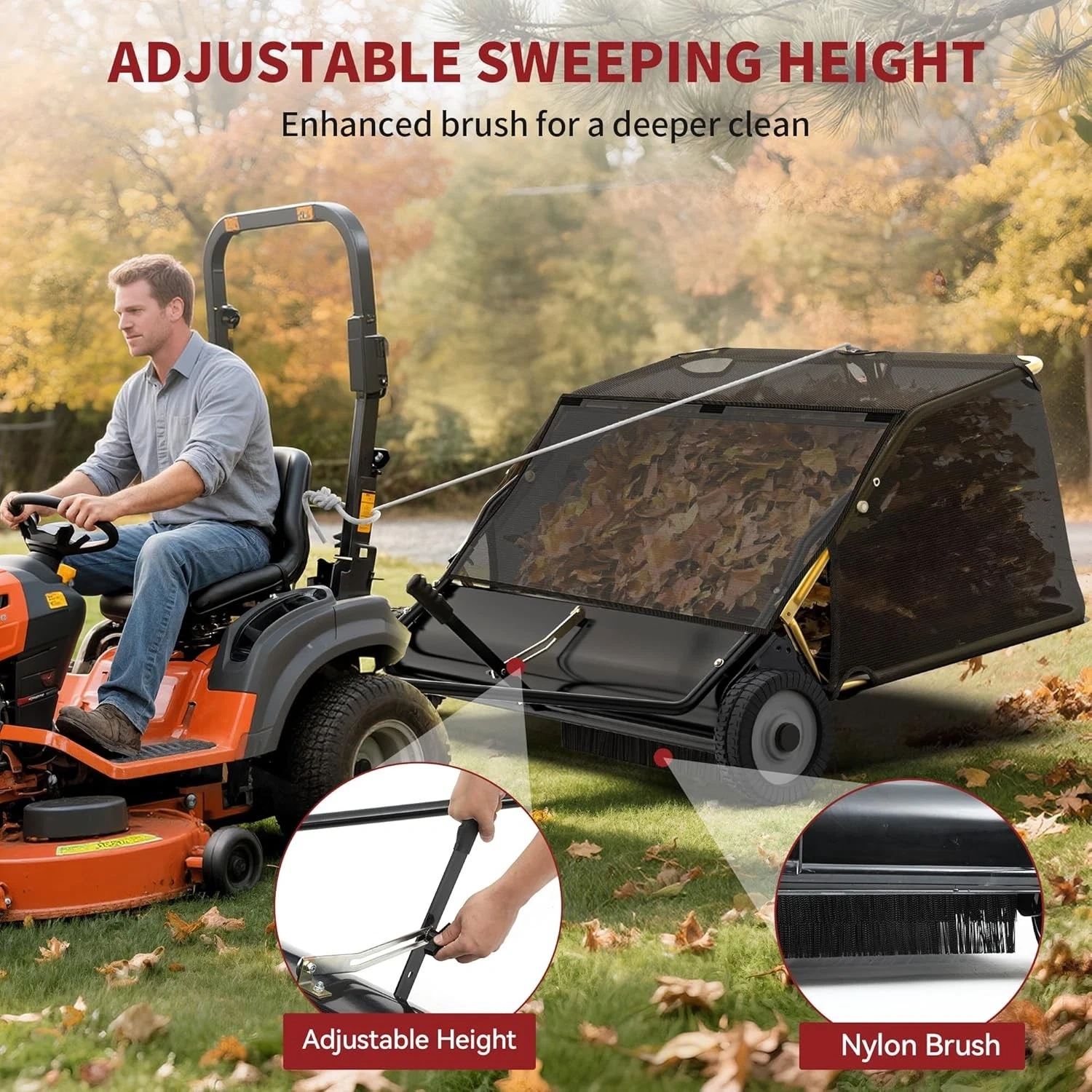 Dextrus 42 in Tow Behind Lawn Sweeper Leaf Collector Sweeper for Lawn 12 Cu FT Capacity