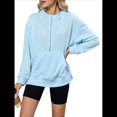 thumbnail image 2 of Suéter Holgado de Larga con Capucha y Bolsillos con Cremallera para Mujer, Otoño e Invierno Azul L, 2 of 10