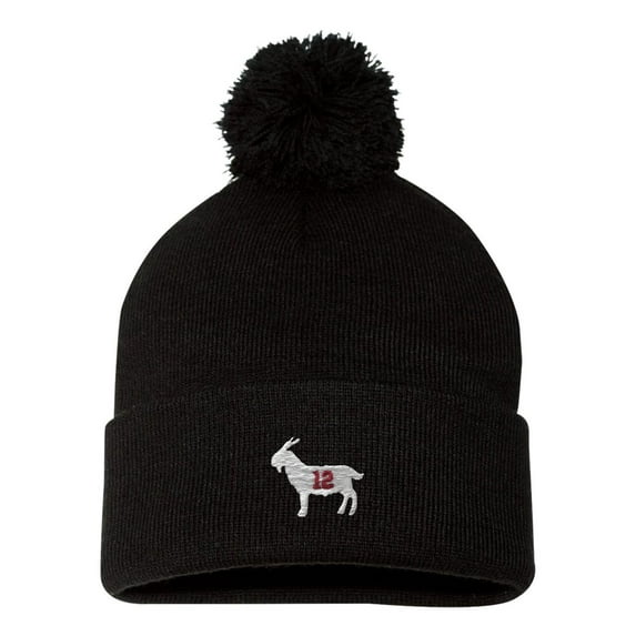 Adult Goat #12 Embroidered Knit Beanie Pom Cap