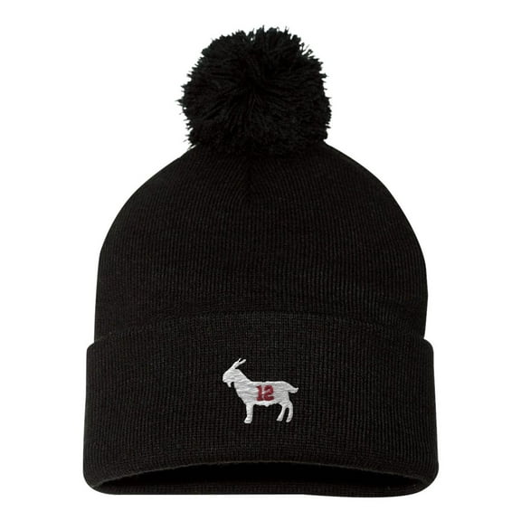 Adult Goat #12 Embroidered Knit Beanie Pom Cap