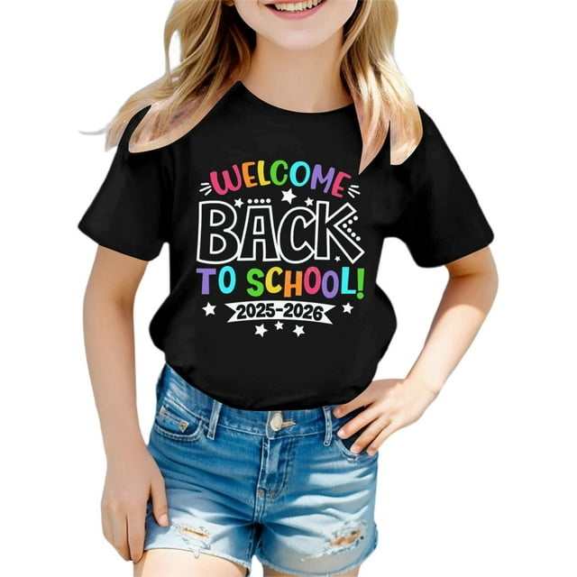 T-shirt à Manches Courtes d'Été pour Filles Col Rond Décontracté pour Enfants Tenue Scolaire Confortable pour Tous les Jours