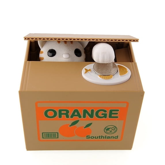 Orange Cat Stealing Coin Piggy Bank