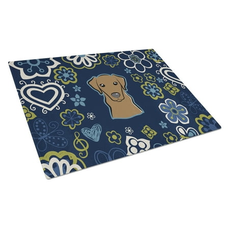 

Caroline s Treasures BB5085LCB Blue Flowers Chocolate Labrador Glass Cutting Board Large 12H x 16W multicolor