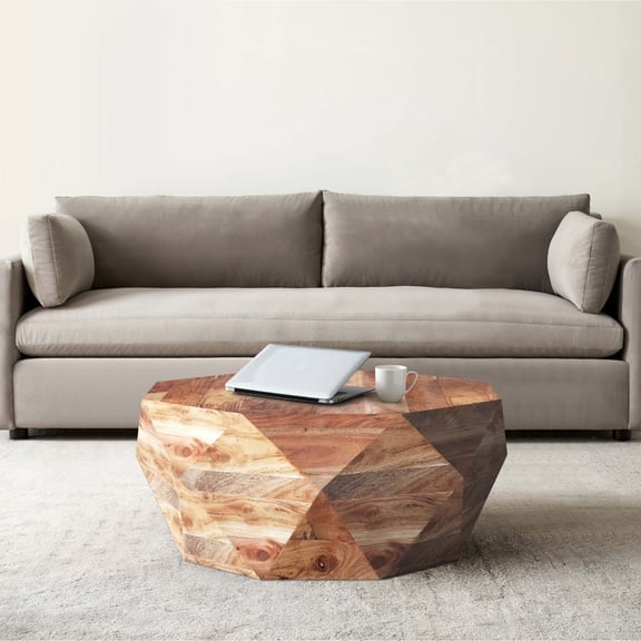 33 Inch Diamond Shape Acacia Wood Coffee Table With Smooth Top, Natural Brown- Saltoro Sherpi