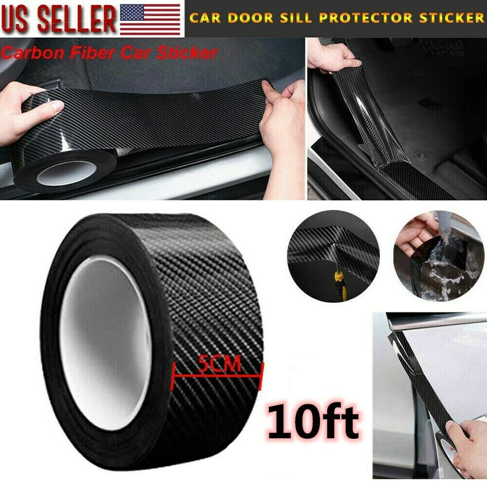 Silver Car Sticker Carbon Fiber Rubber DIY Door Sill Protector Edge