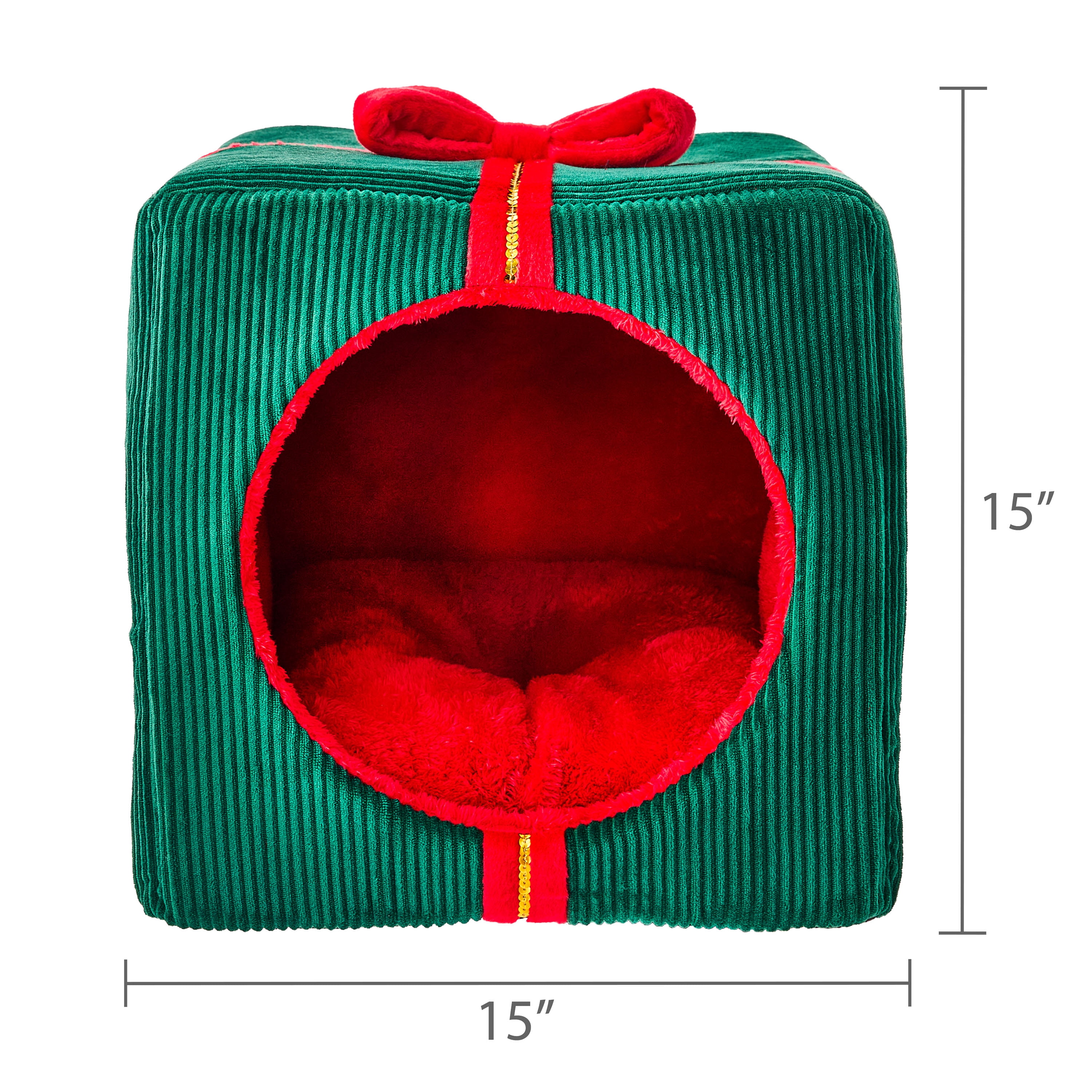 Vibrant Life Christmas Gift Small Holiday Pet Bed, Red and Green, 16" x 15" x 16"