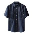 thumbnail image 2 of Dpytoraw Retro Workwear Denim Short Sleeve Shirt For Men Loose Fit Casual Button Up Jacket Men’s Wrinkle-Resistant Long Sleeve Work Shirts, 2 of 5
