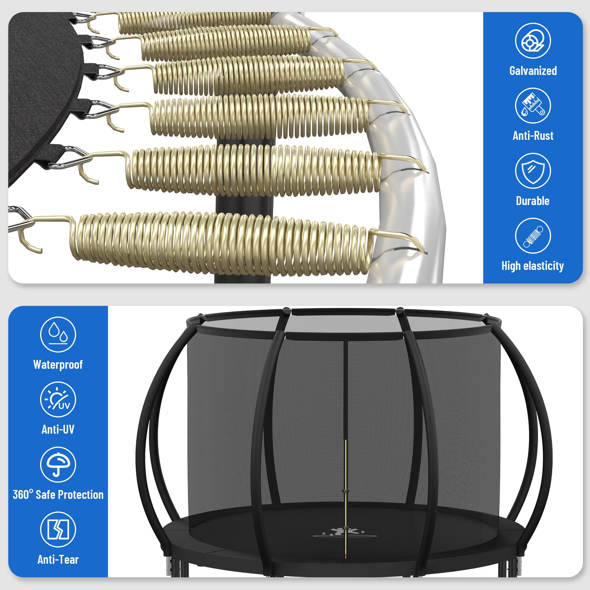 Betisef 10 FT Recreational Trampoline W/ Safety Enclosure Net – Indoor & Outdoor Use, Round Trampoline For Kids Black
