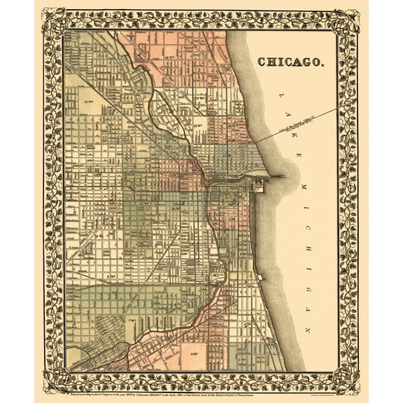 Historic City Map - Chicago Illinois - Mitchell 1870 - 23 x 27.70 - Vintage Wall Art